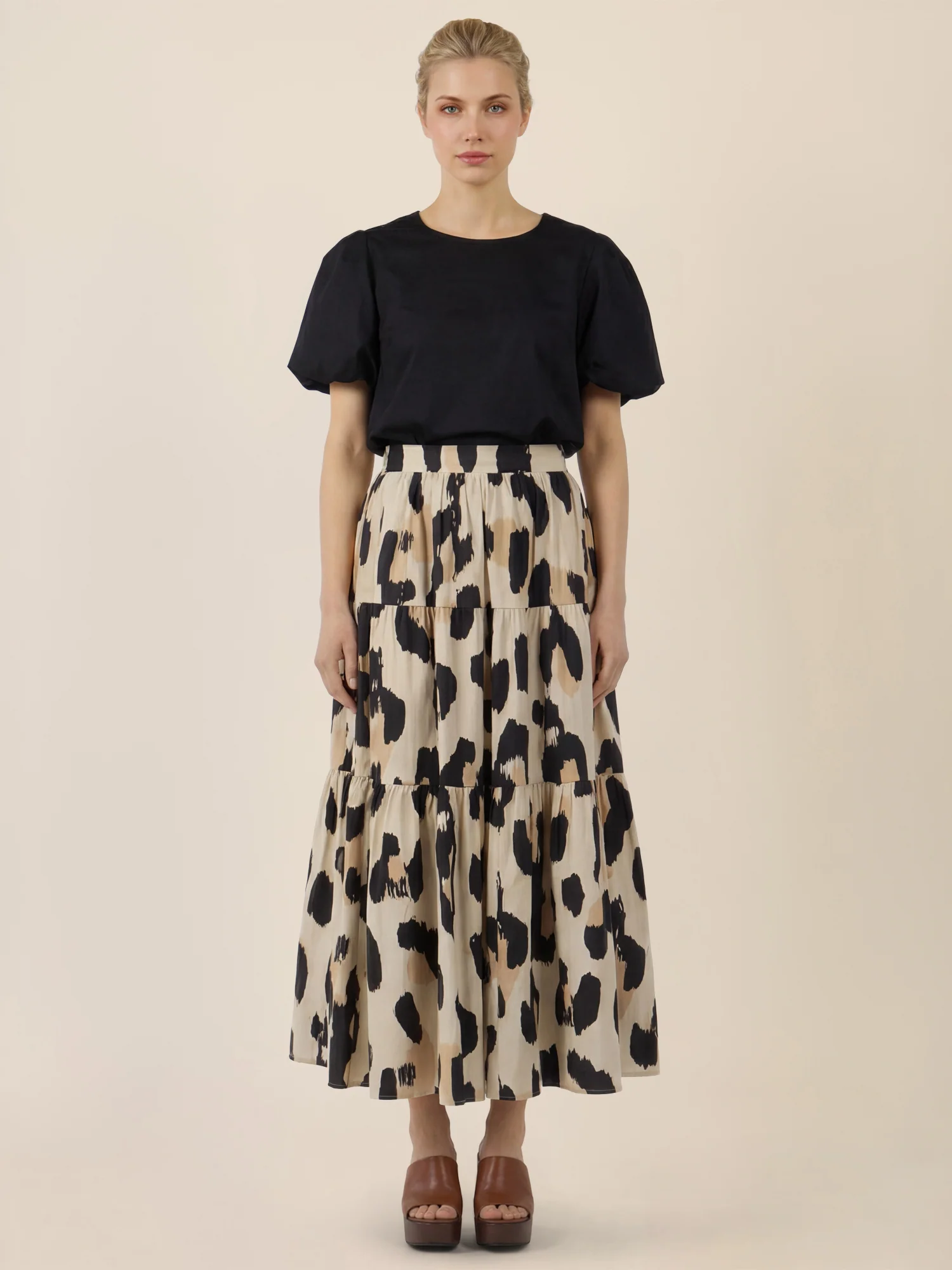 APART Stufenrock mit abstraktem Animalprint | beige-multicolor - Image 2