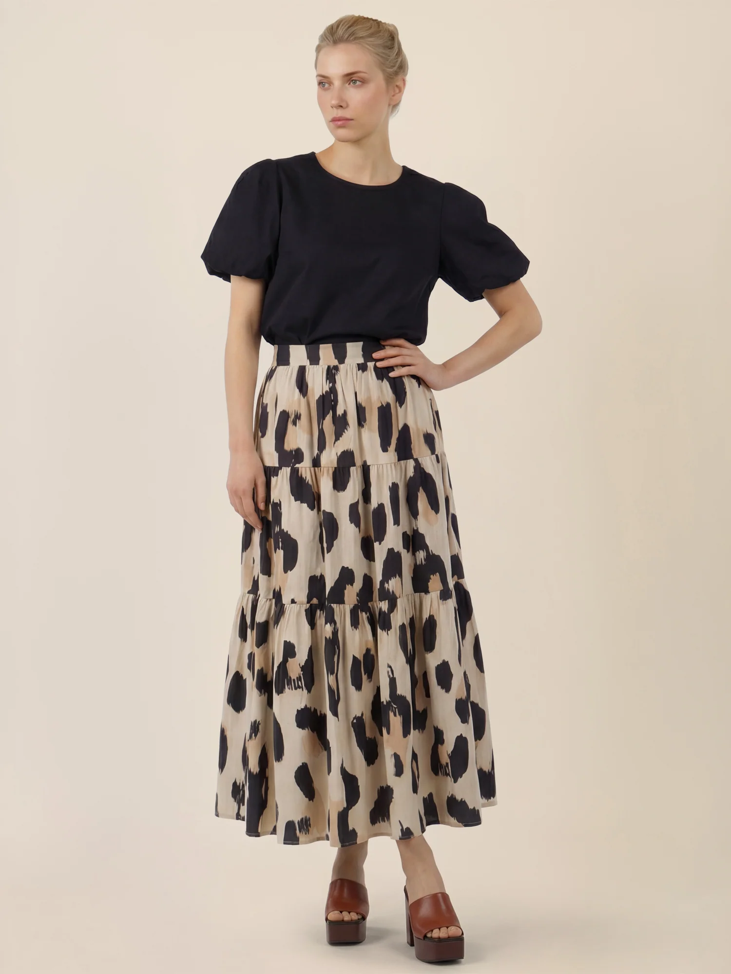 APART Stufenrock mit abstraktem Animalprint | beige-multicolor - Image 6