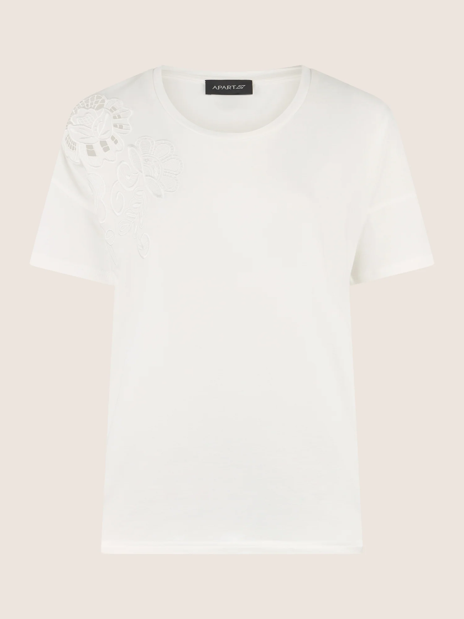 APART T-Shirt mit floraler Spitze auf der Schulter | creme - Image 4