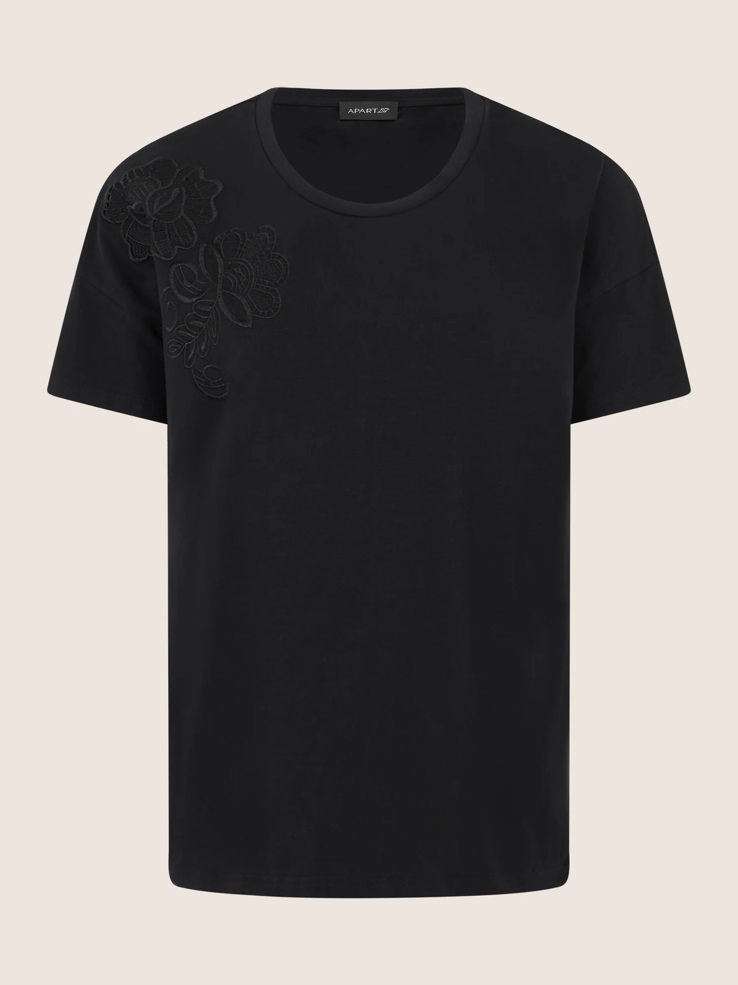 APART T-Shirt mit floraler Spitze auf der Schulter | schwarz - Image 4
