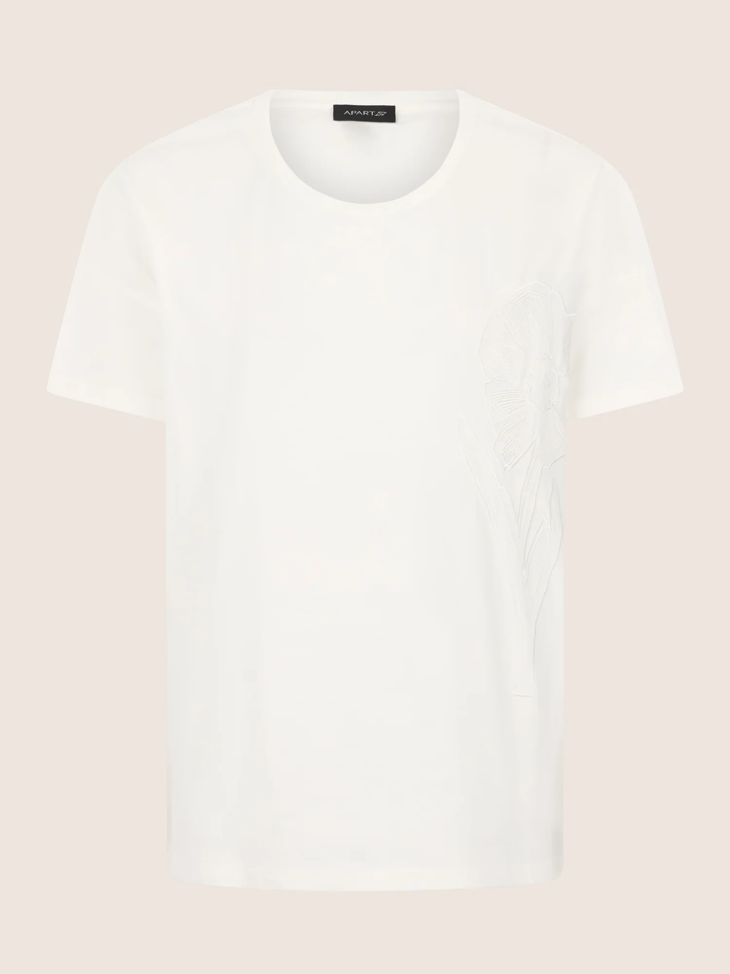 APART T-Shirt mit floraler Ton-in-Ton-Stickerei | creme - Image 4