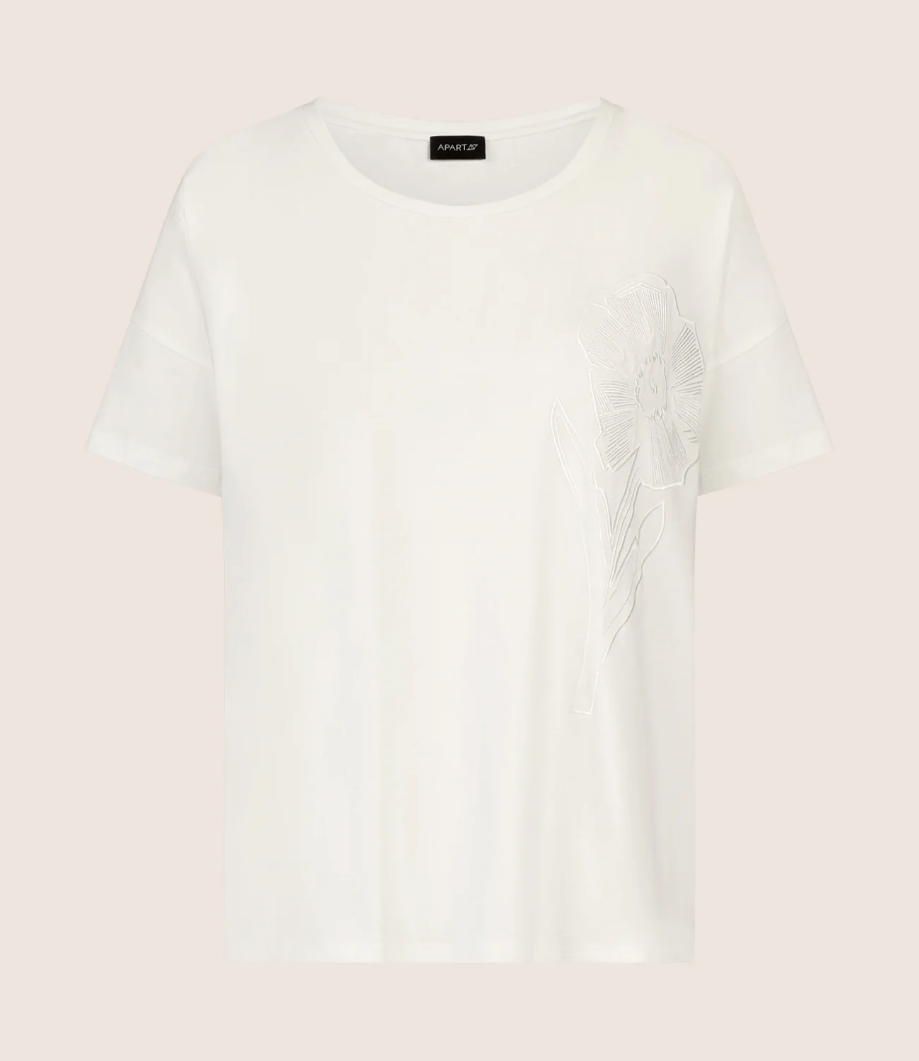 APART T-Shirt mit floraler Ton-in-Ton-Stickerei | creme - Image 5