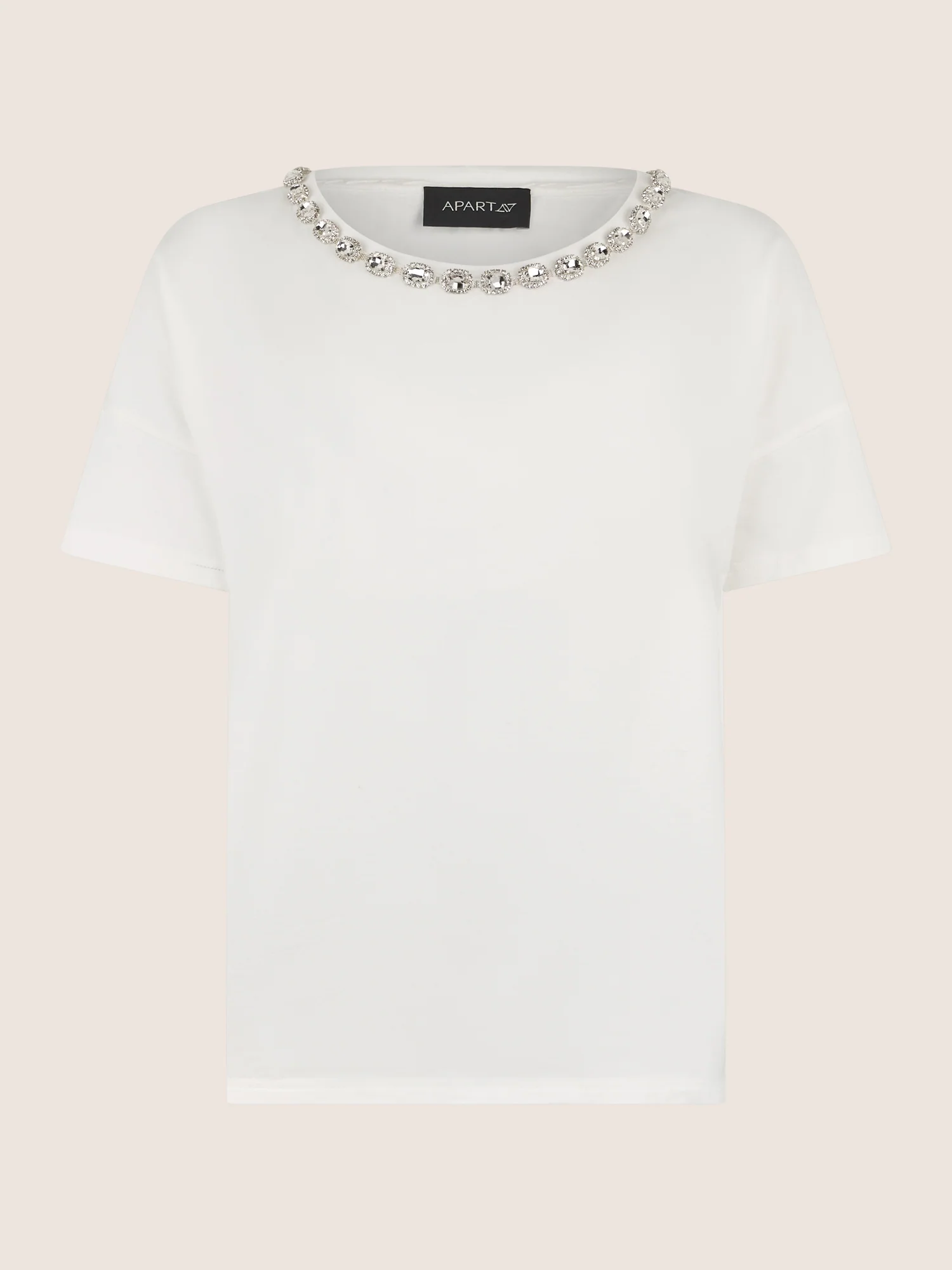 APART T-Shirt mit funkelndem Schmuckkragen | creme - Image 4