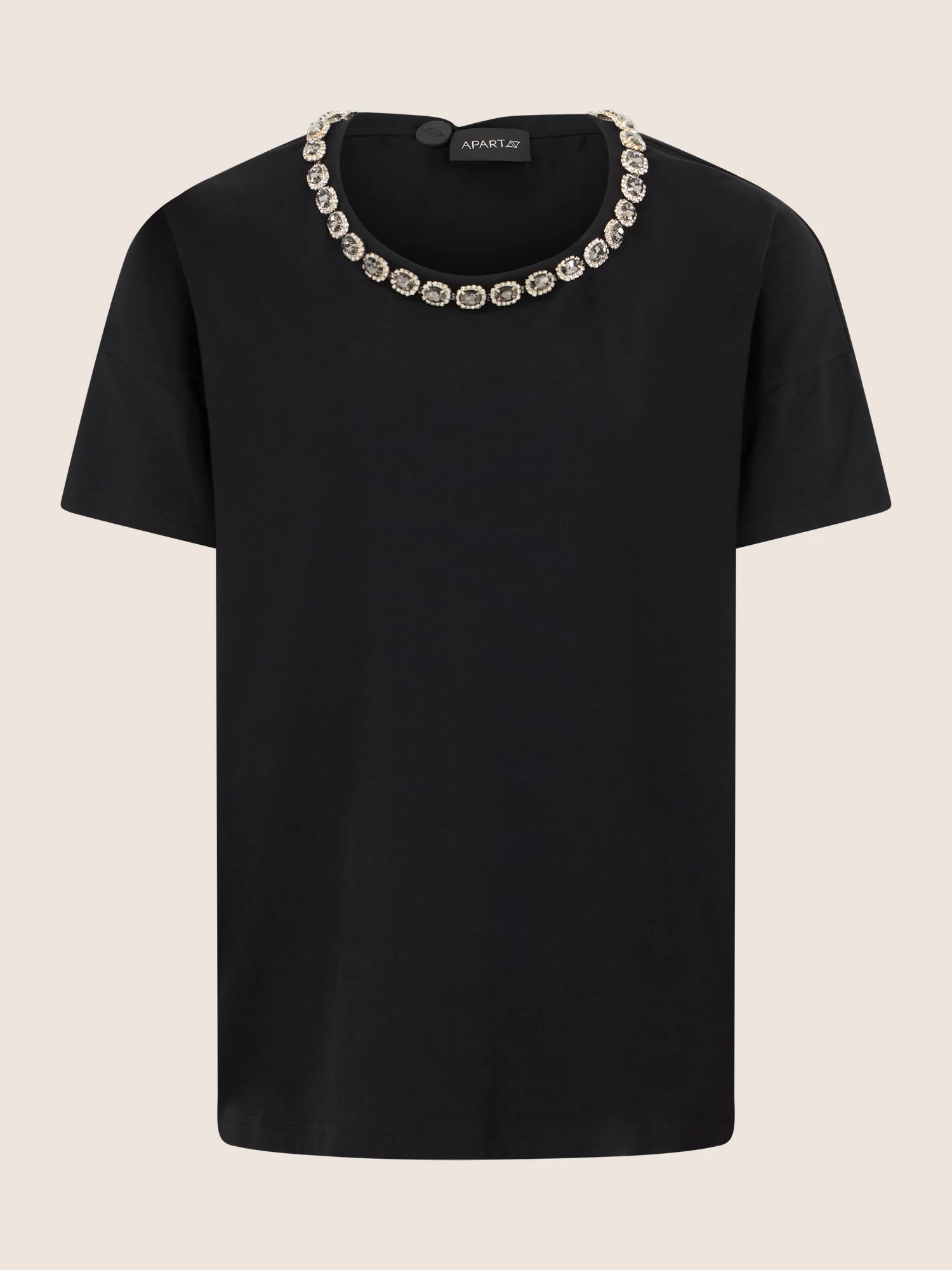 APART T-Shirt mit funkelndem Schmuckkragen | schwarz - Image 3