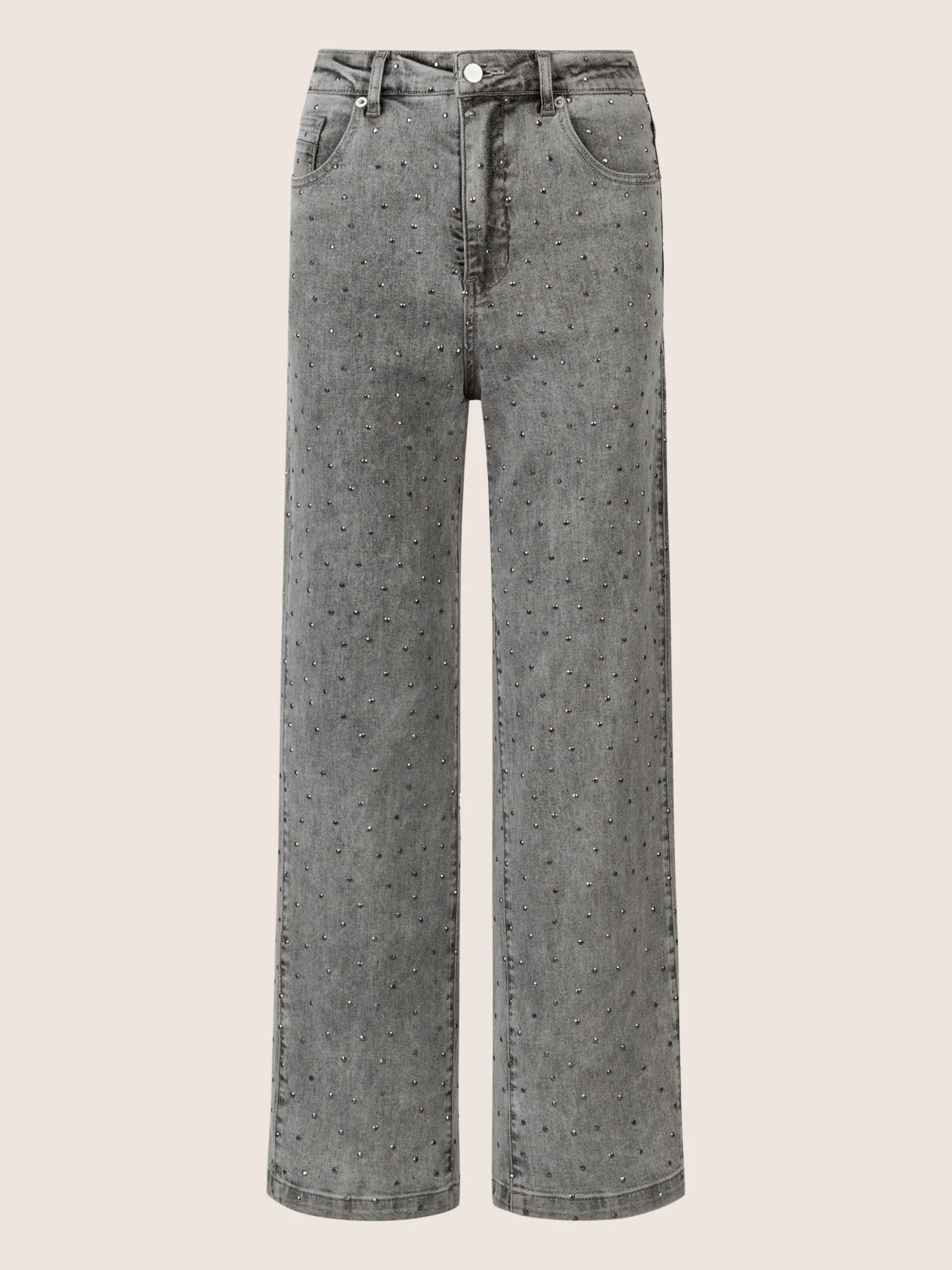 APART Weite Jeans mit Kristallsteinen in Stone- washed Optic | grau - Image 4