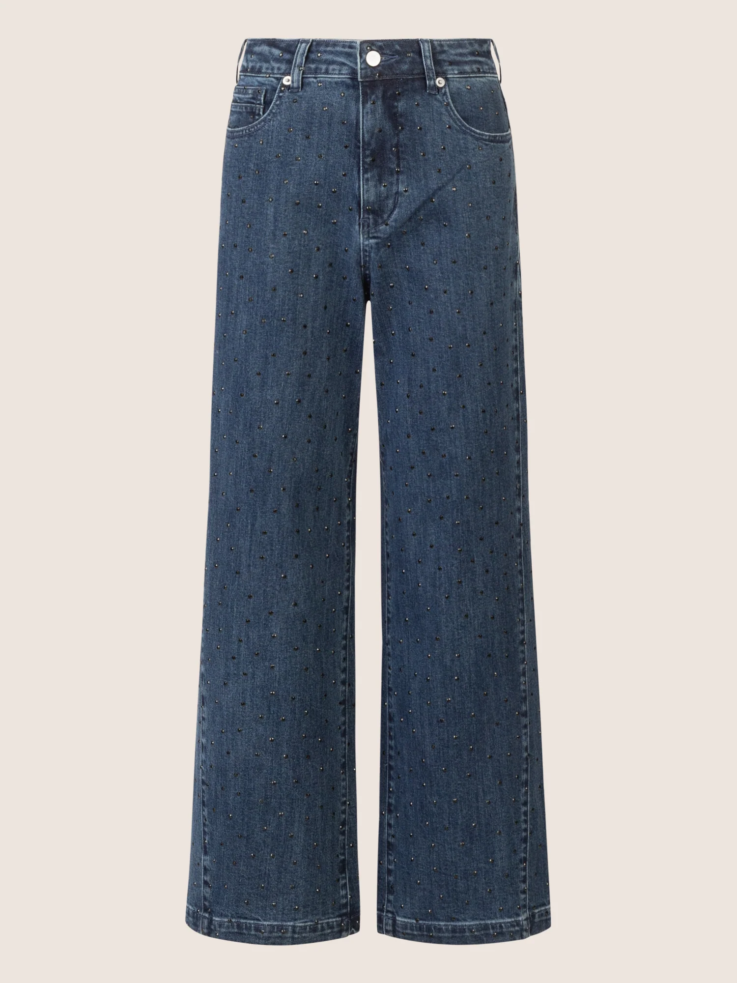 APART Weite Jeans mit Kristallsteinen in Stone- washed Optic | mittelblau - Image 3