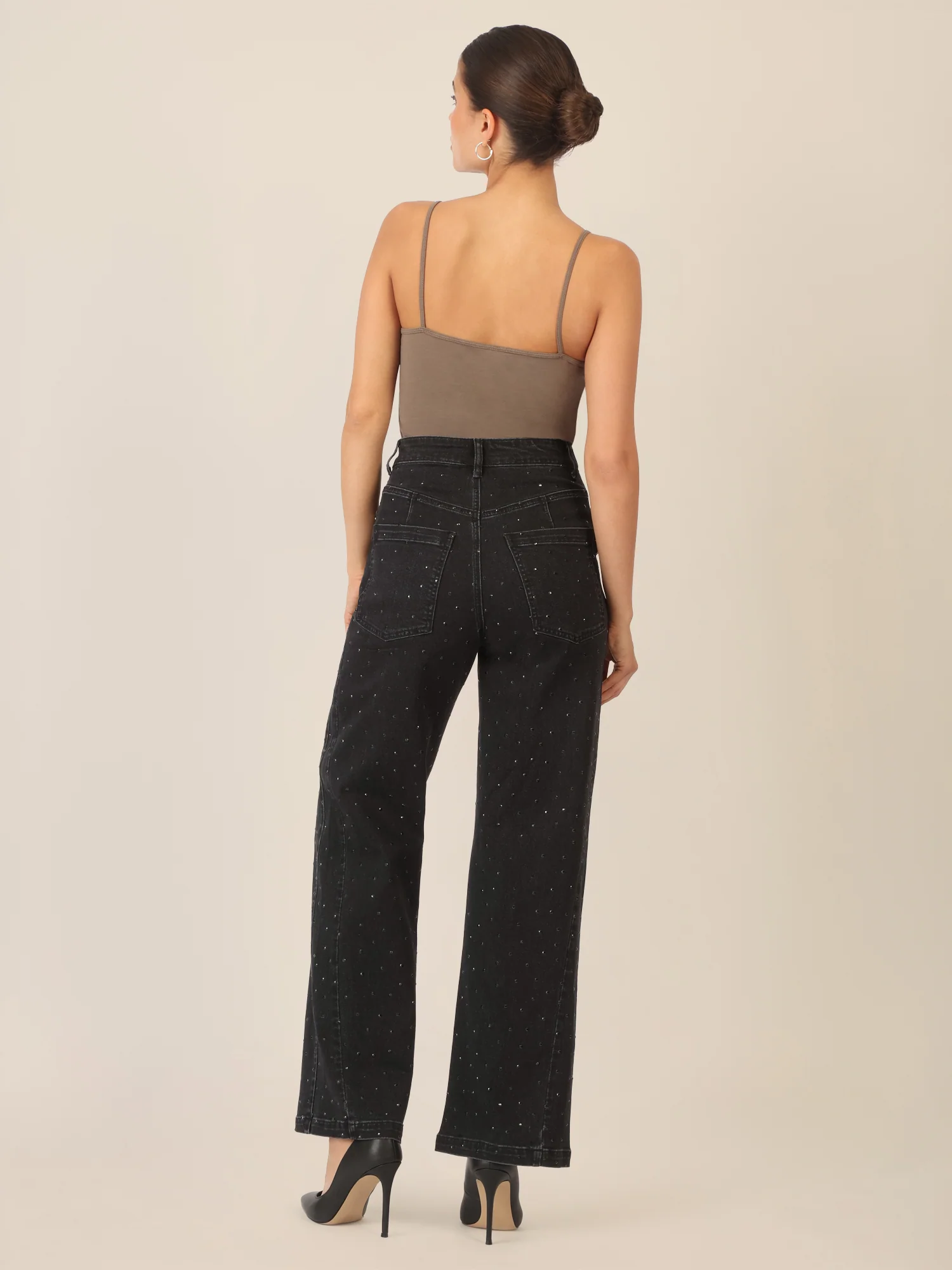 APART Weite Jeans mit Kristallsteinen in Stone- washed Optic | schwarz - Image 3