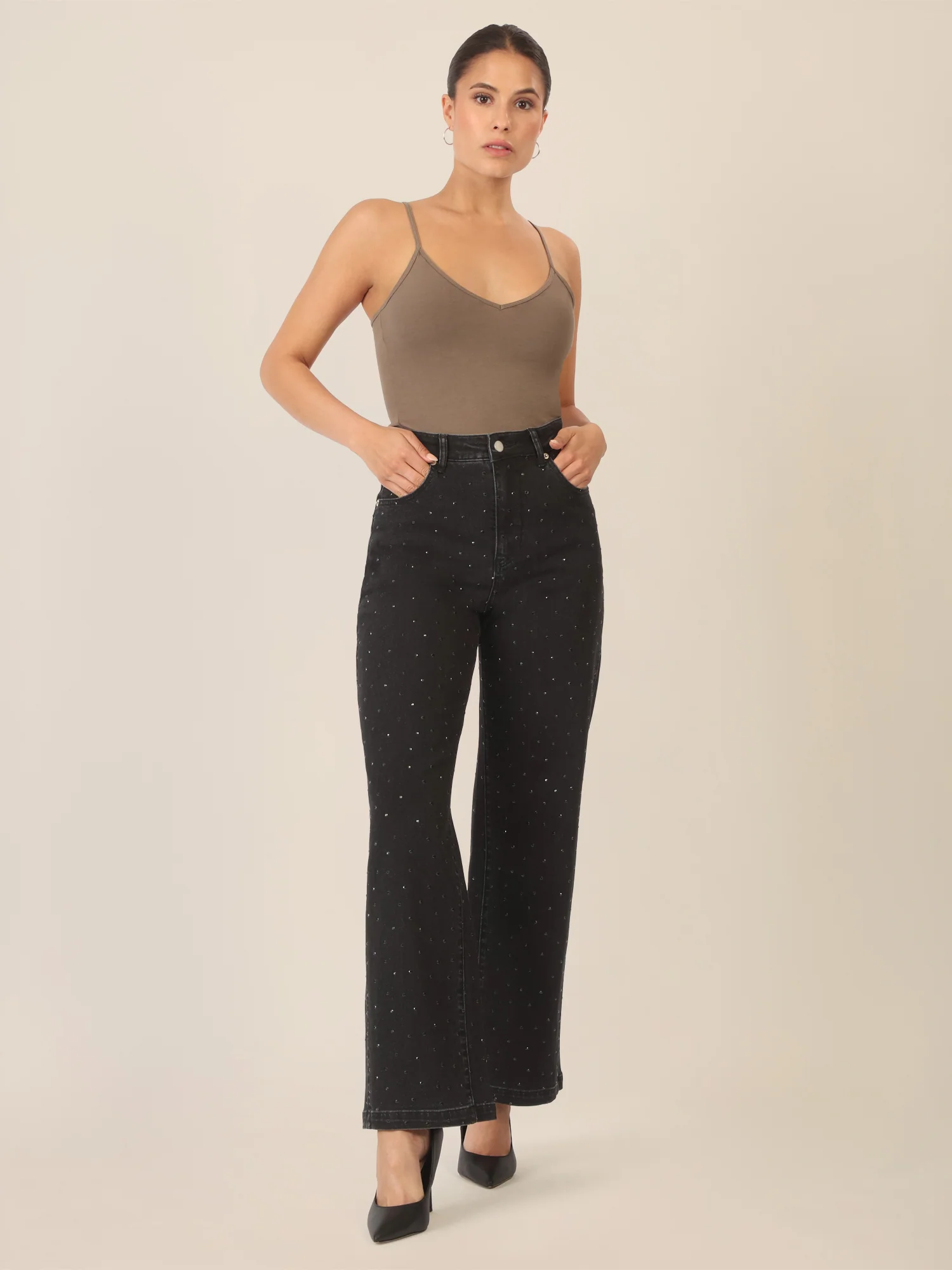 APART Weite Jeans mit Kristallsteinen in Stone- washed Optic | schwarz - Image 6
